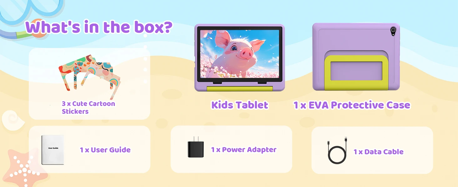 10.1 Inch Kids Tablet 24GB(3+21G) RAM 64GB ROM Android16 GMS Certified A333 Five-Core HD IPS 6000mAh Parental Control With Shockproof Silicone Case Stand Children Learning Tablet PC Purple Blue