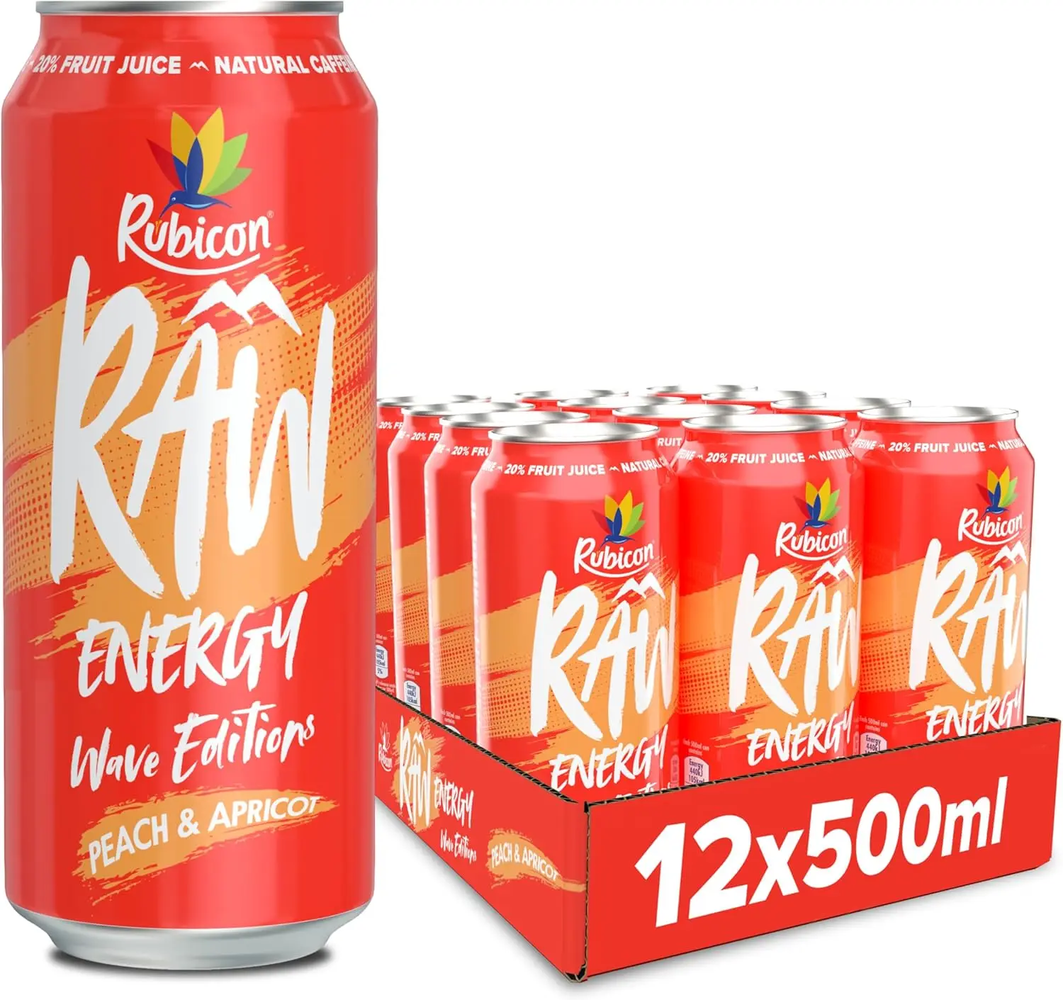 Rubicon Raw Energy Wave Editions Peach & Apricot  Pack of 12 x 500ml