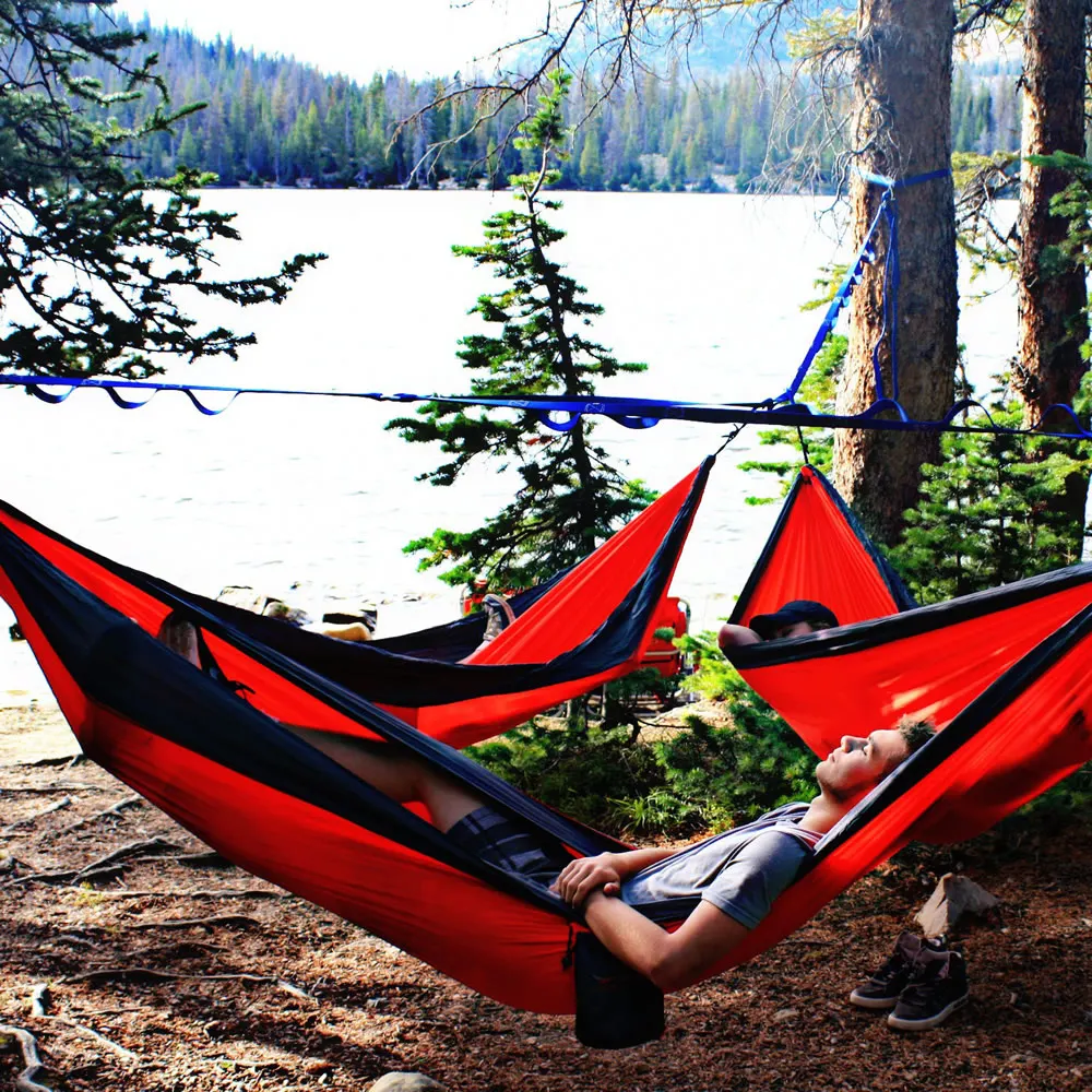 Goodwin Tri-Color Parachute Nylon Hammock – Portable Single/Double Camping Hammock for Hiking, Backpacking & Garden