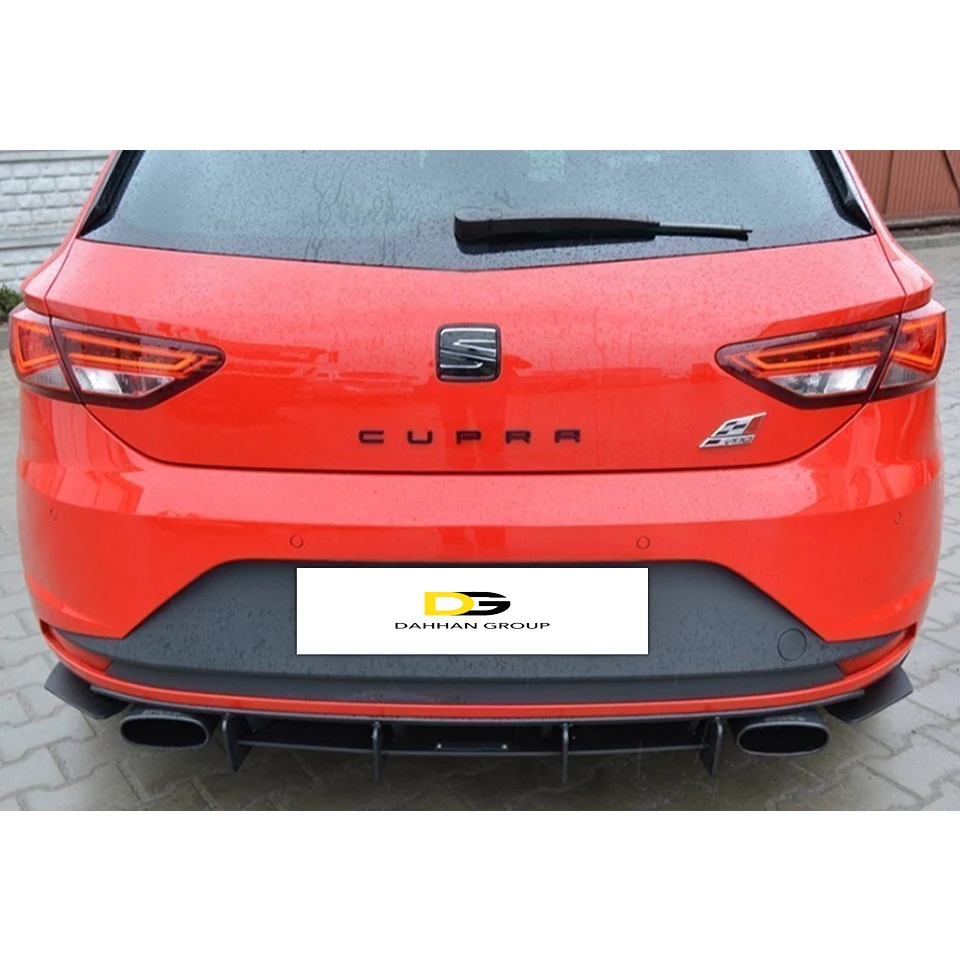 Seat Leon Mk3 2012 - 2016 Cupra Rear Diffuser and Rear Side Splitters Blades Matte Black High Quality Plastic FR Kit