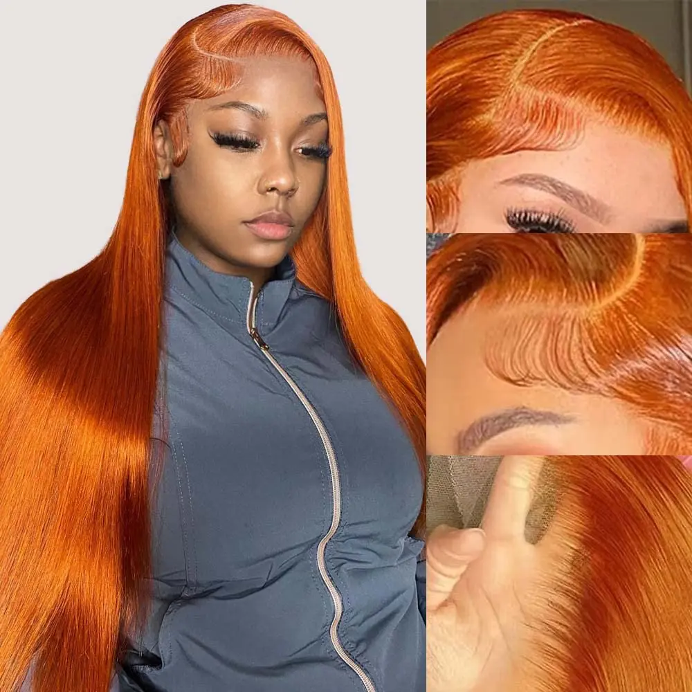 13x6 Ingwer Orange Spitze Front Echthaar Perücken Dichte HD transparente gerade Spitze Frontal Echthaar Perücke für Frauen Wahl