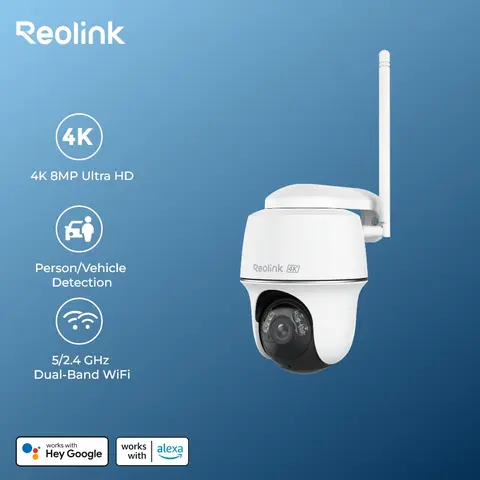 Reolink 최초의 4K 무선 팬 & 틸트 보안 카메라 – 5/2.4 GHz Wi-Fi, 8MP, 실외 태양광 배터리 구동 IP 카메라 Argus PT Ultra