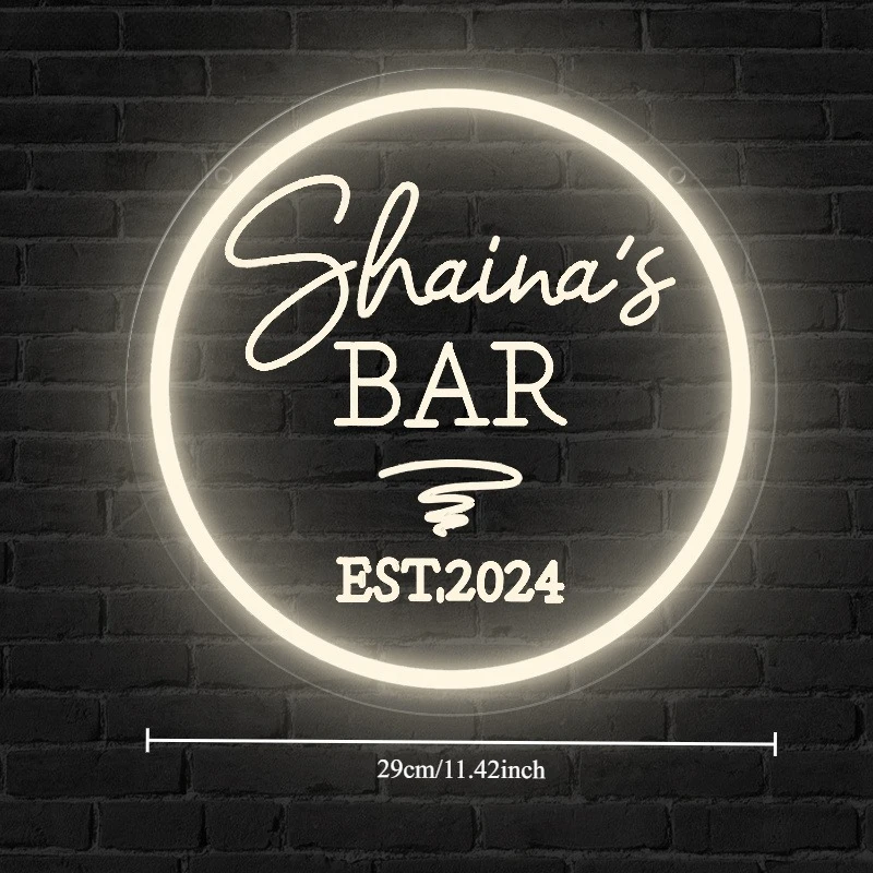 Round LED Neon Signs with Custom Text, Wall/Table/Door Hanging Sign for Party/Home/Bar/Club Ornaments, Gift for Business Opening