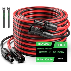 30FT 10AWG Solar Panel Extension Cable, 6mm² Solar Extension Cable Wire with Female & Male Waterproof Connectors Set of 2