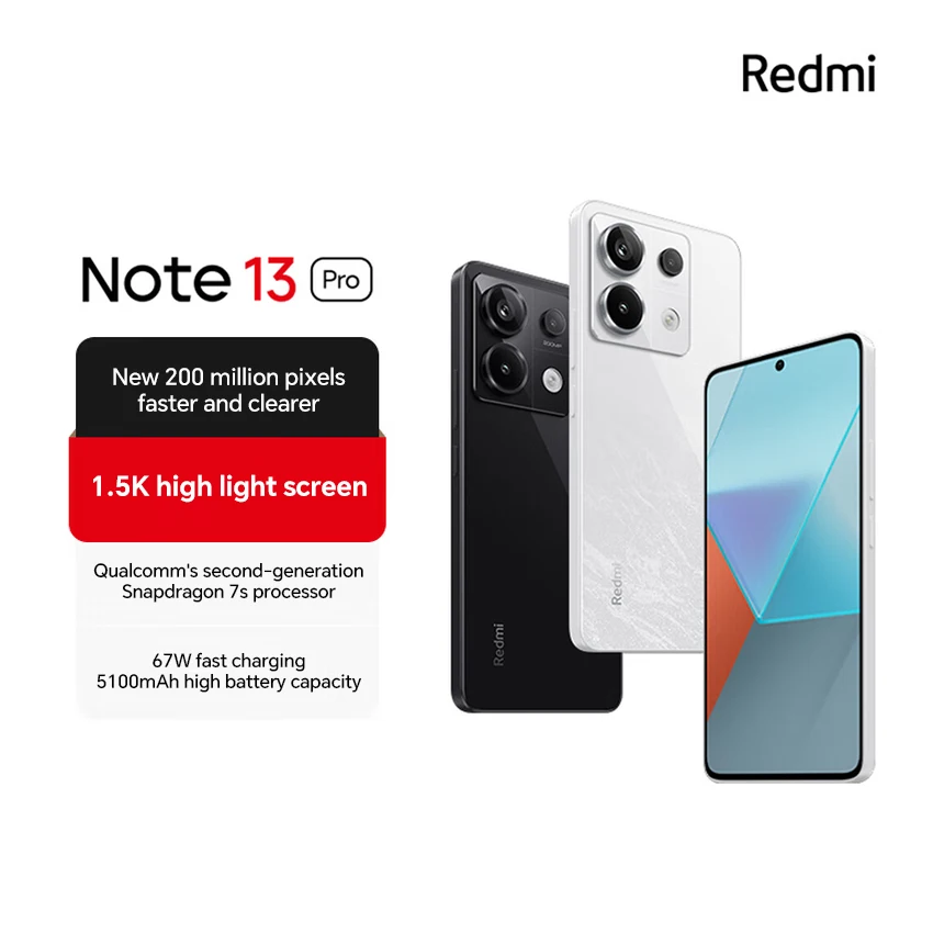 هاتف ذكي Xiaomi Redmi Note 13 Pro 5G النسخة الصينية 6.67 بوصة Snapdragon 7S Gen 2 بطارية 5100 مللي أمبير في الساعة 67 وات شحن سريع 200 ميجابكسل