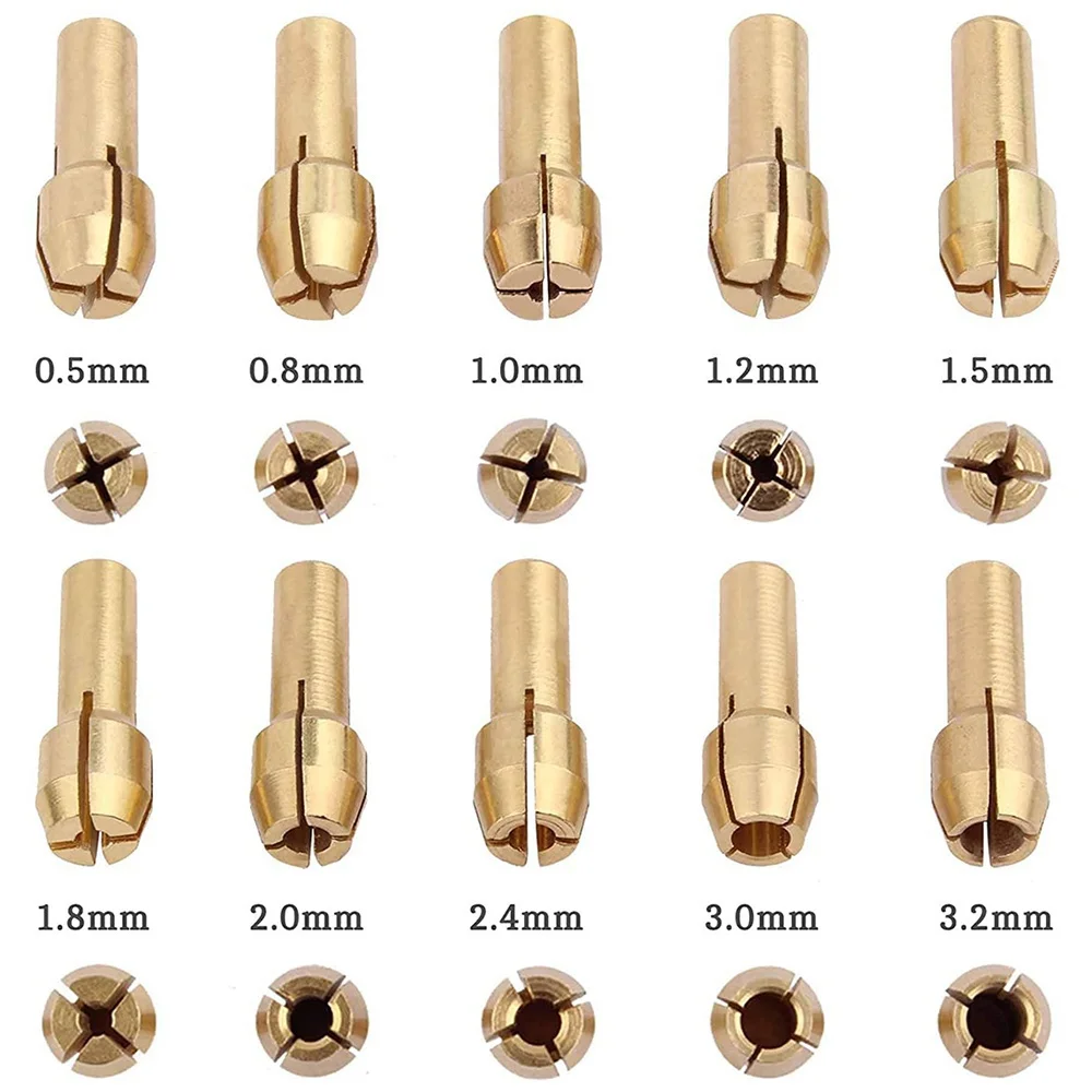 STONEGO 11Pcs/Set Mini Drill Brass Chuck 4.3 mm Shank 0.5 - 3.2mm Chuck and M8 x 0.75 Nut for Rotary Tool Accessories