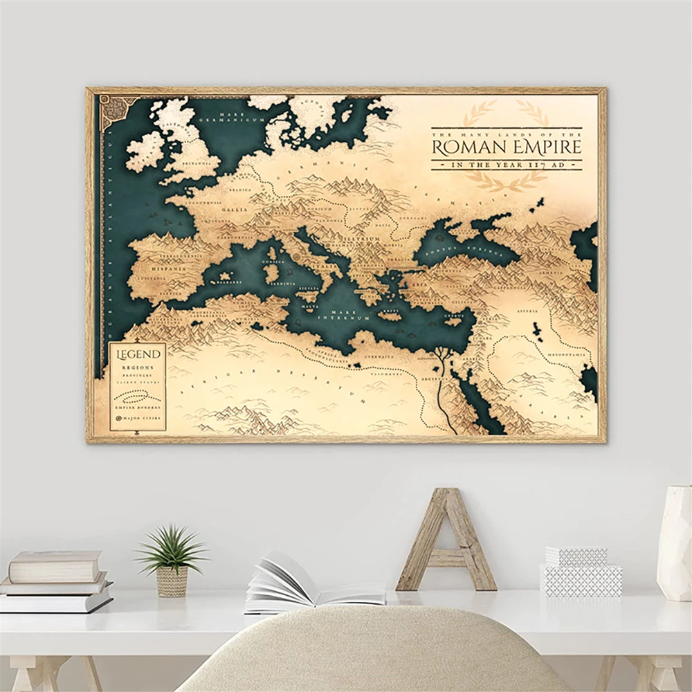 Dark Fantasy Style Roman Empire Map Art Prints Map of the Roman Empire in 117 AD Canvas Painting Office Wall Pictures Decor