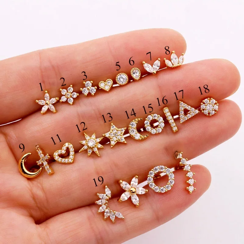 Moda 316 aço inoxidável mini zircão cartilagem piercing brinco para mulheres helix tragus piercing
