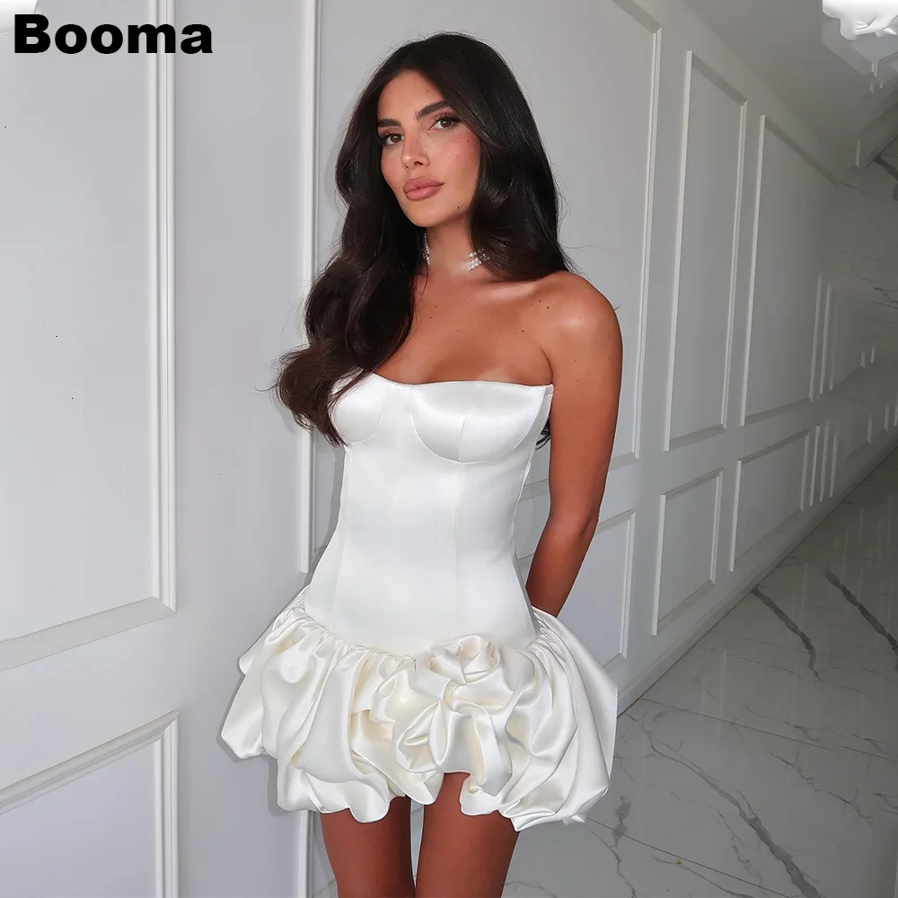 Booma Simple Short Wedding Party Dresses Sweetheart Sleeveless Ruffles Brides Prom Gown for Women A-Line Cocktail Dreess Outfits