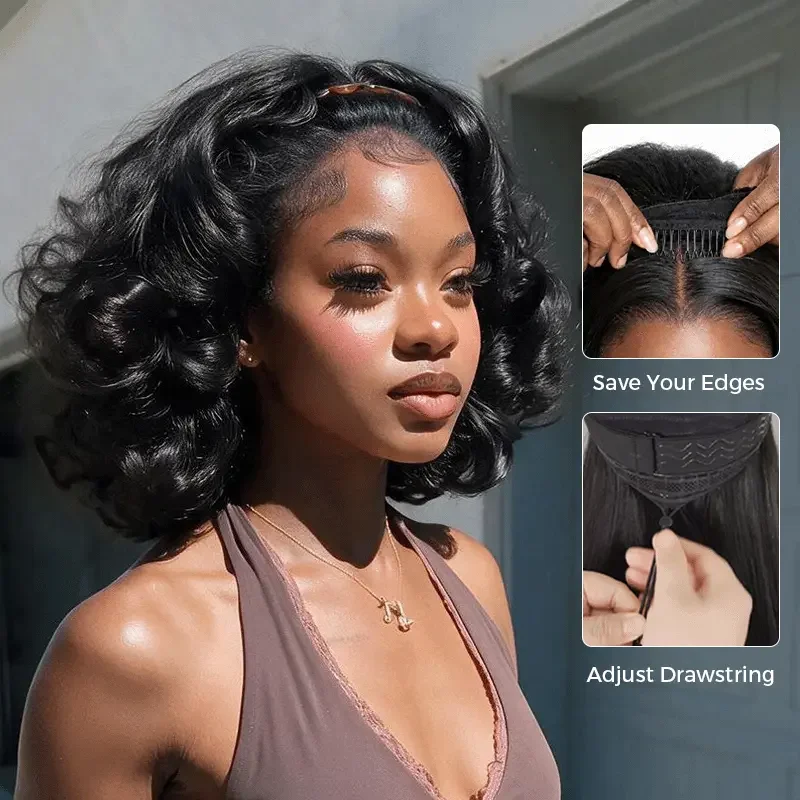 New Loose Body Half Wigs Human Hair 3 In 1 Wigs Invisible Hairline Glueless Wear Go Wigs With Drawstring 220% Density Friendly