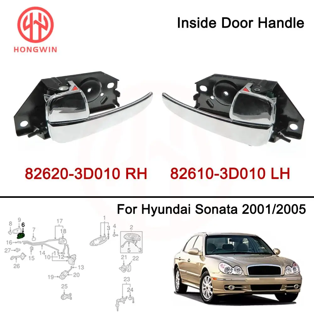 HONGWIN Interior Inner Inside Chrome Door Handle Left Driver Right Side OEM 82620-3D010 82610-3D010 For Hyundai Sonata 2002-2005