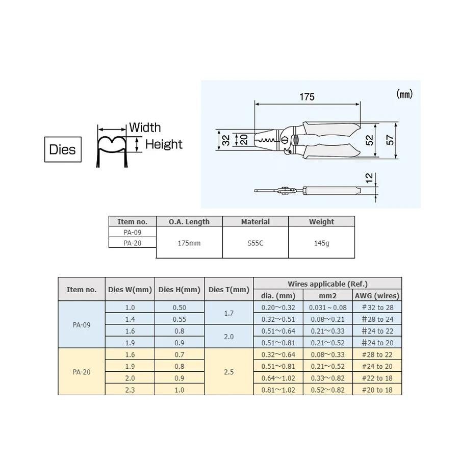 ENGINEER PA-09/PA-20 Precision Crimping Plier 1pcs for Thin Gauge Wire 1.0-1.9mm/ 1.6-2.3mm Size Japan Connector Crimping Pliers