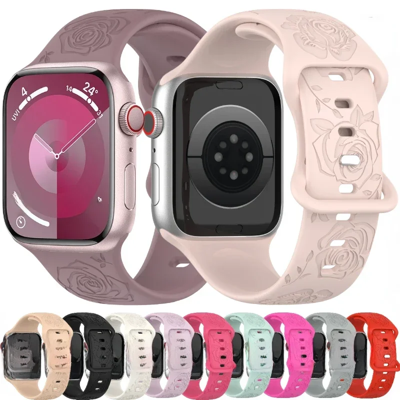 Graviertes Silikon armband für Apple Uhren armband 45mm 41mm 44mm 40mm 49mm Muster Armband Armband