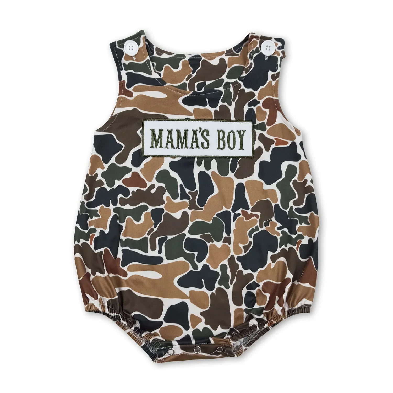 MAMA'S BOY Embroidered Camouflage Baby Romper Sleeveless Infant Outfit Comfortable Soft Fabric Baby Clothing