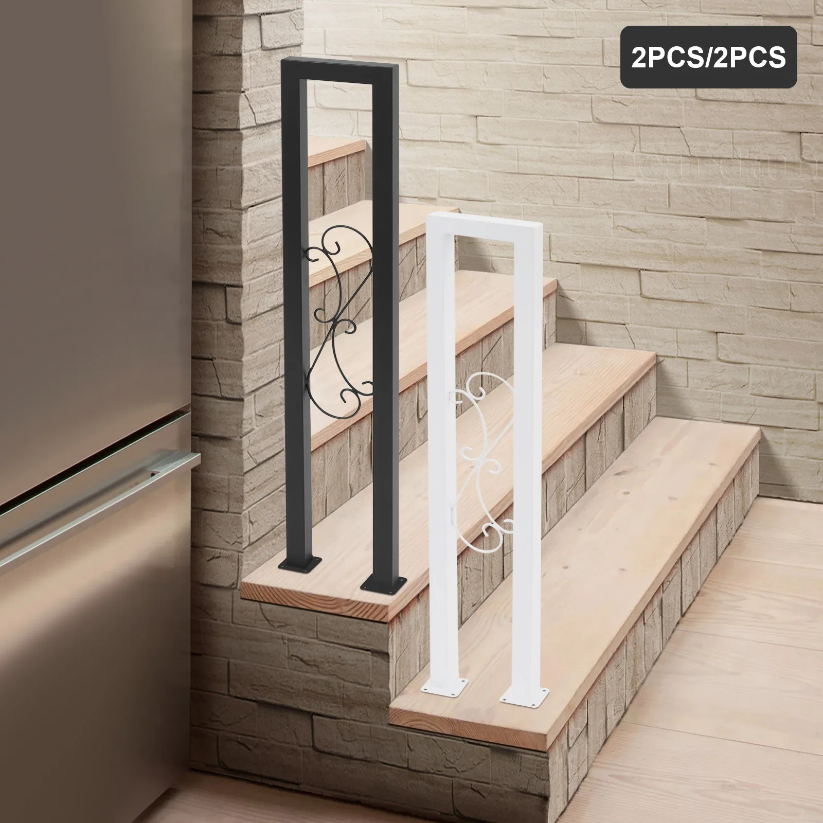 2 шт. белые/черные U-образные стальные поручни, промышленные кованые лестничные перила в помещении для крыльца, сада, лофта, коридора