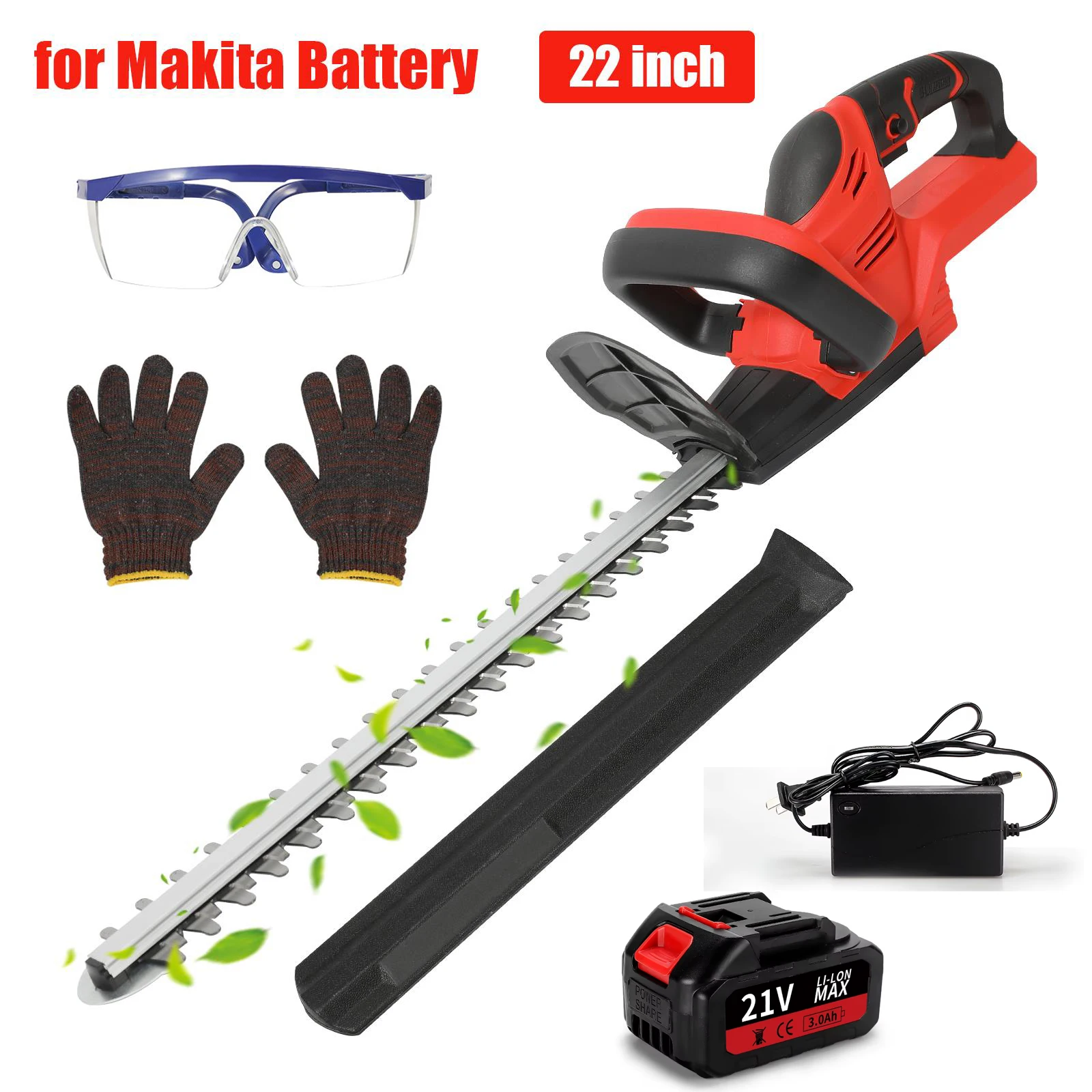 OWJHE 1500 U/min bürstenloser elektrischer Heckenschere, effizienter 22-Zoll-Akku-Gartenstrauch-Schnittwerkzeuge für Makita 21 V Akku-Pin
