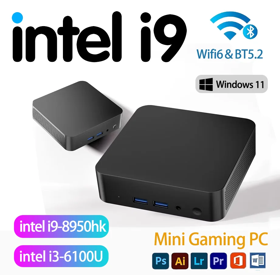 Mini PC z Windows 11 Pro na rok 2026, Intel i9-8950HK/Intel i3-6100U, 16GB RAM, 1/2TB SSD, WiFi6, BT5.2, komputer stacjonarny, kieszonkowy komputer do pracy.