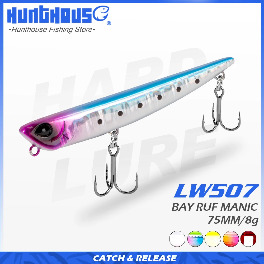 Hunthouse-señuelo de pesca con lápiz que se hunde, 75mm/8g, Bahía RUF MANIC Stickbait, anzuelo BKK, señuelo duro para aparejos de pesca lubina lw507