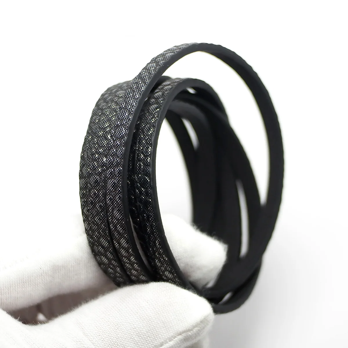 46 inches Black Leather Cord,Shiny Stone Pattern Embossed,5x2mm Leather Strip,Leather Belt Bag Handle,Waist Chain Bracelet Makin