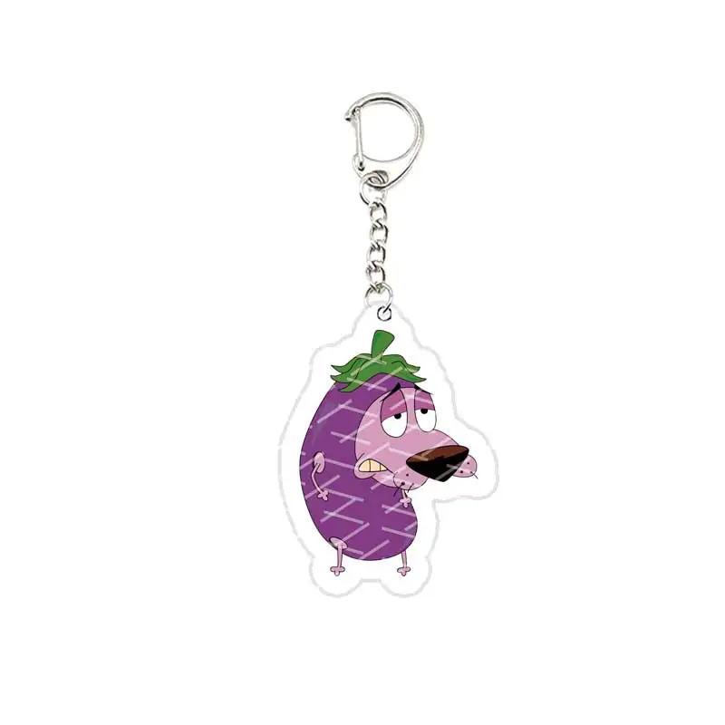 Acrylic Funny Courage Pink Dog Keychain Pendant Keyring Cowardly Puppy Key chain Key Ring for Accessories Bag Fans Gift