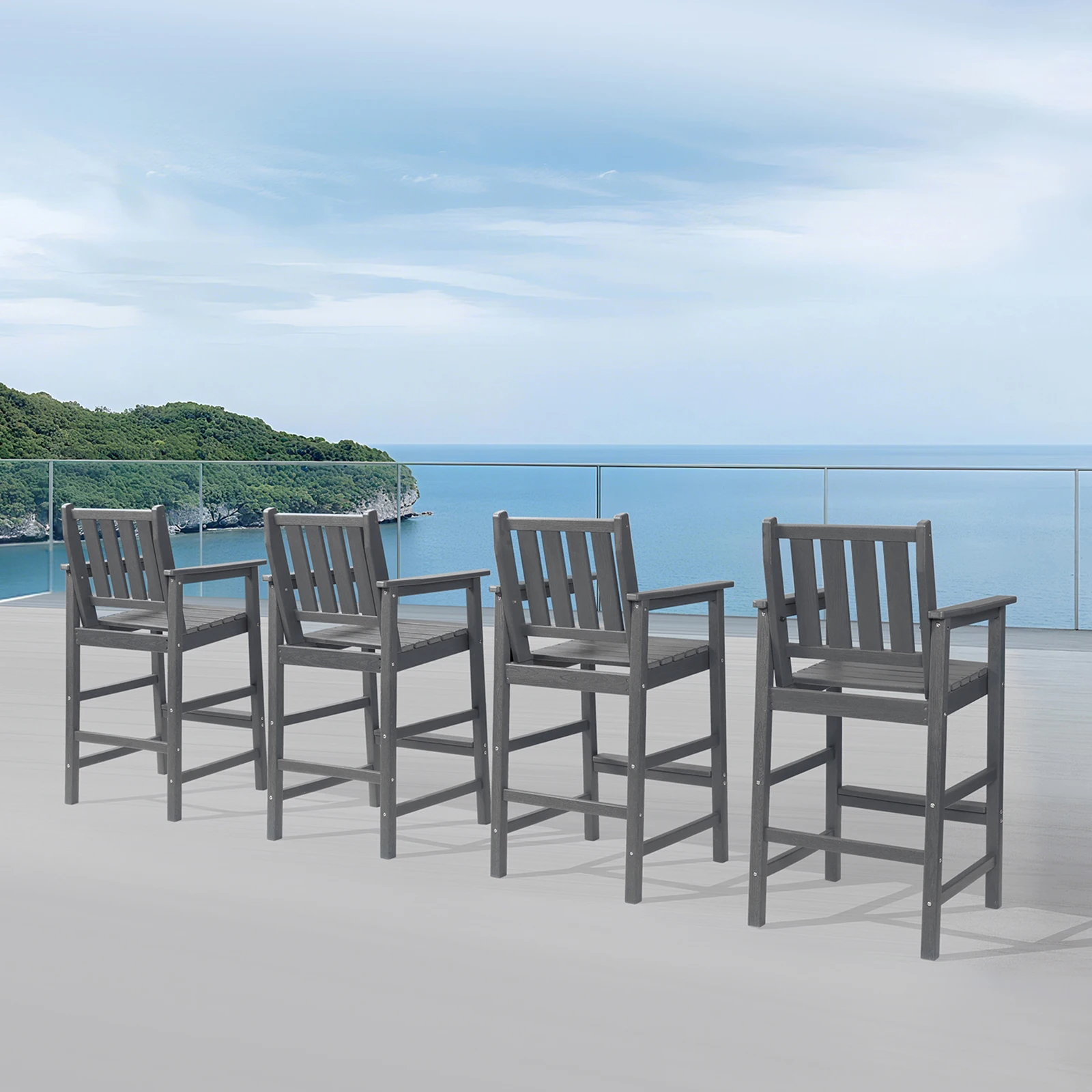 

Комплект из 4 высоких стульев Adirondack SeeHill Smoke Gray, барные стулья для патио из HDPE с подставкой для ног, уличные стулья для террасы, бассейна