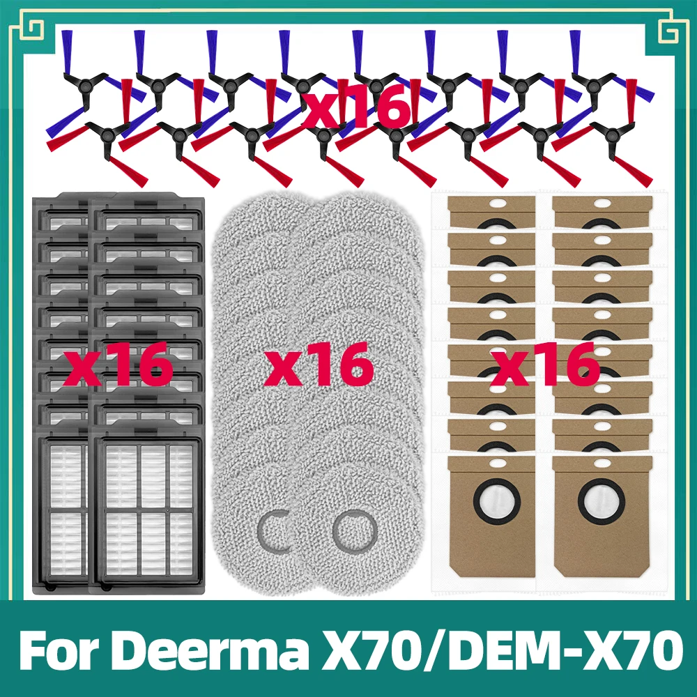 Accessories Compatible for Deerma X70 / DEM-X70 Vacuum Spare Parts Side Brush Hepa Filter Mop Cloth Dust Bag