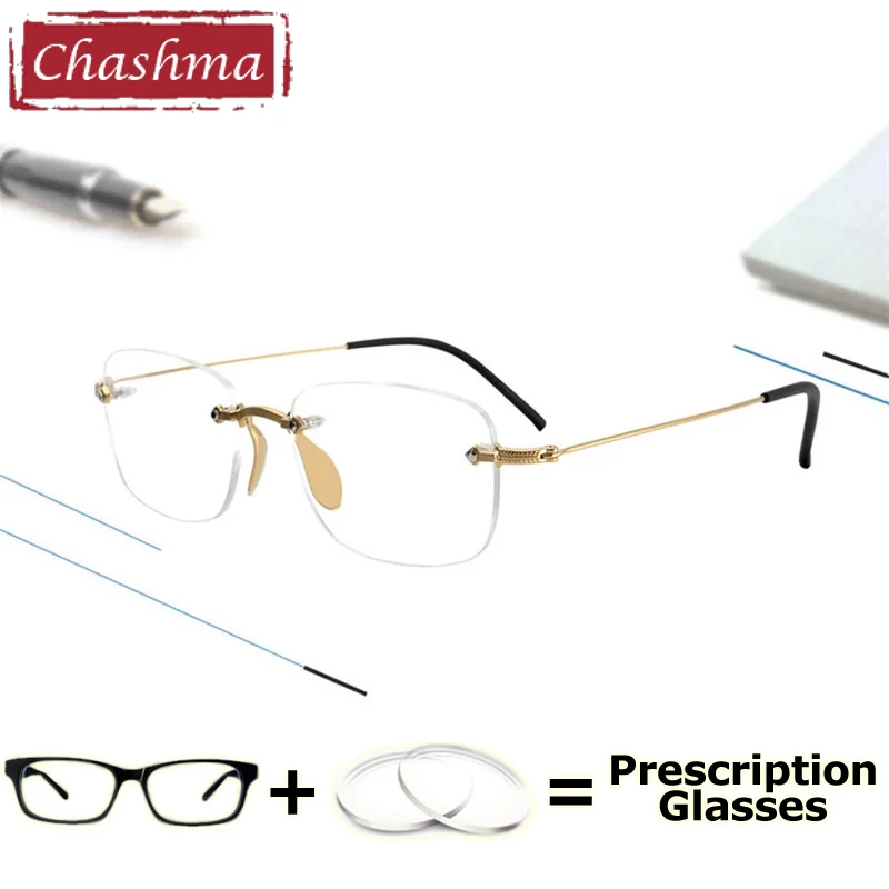 

Chashma Prescription Glasses Rimless Optical Eyeglasses Frames Men Myopia Anti Blue Block Progressive Recipe Lenses for Female