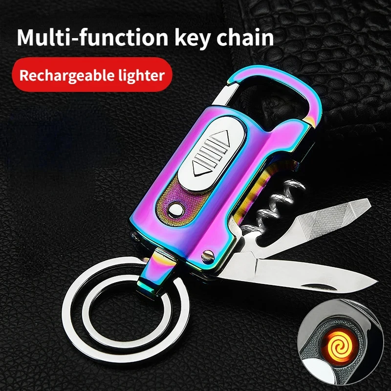 

Multifunctional Metal Keychain Tungsten Wire Lighter With Lighting Bottle Opener Knife Screwdriver Nail File Windproof Lighter