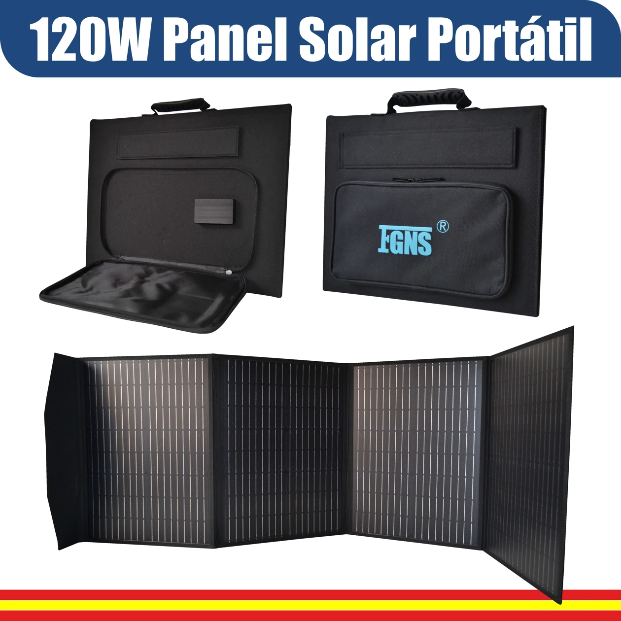 Portable Solar Panel 120W monocrystalline foldable briefcase with output DC5521, USB-C PD 60W, USB QC3.0 18W, USB 5V/3A 15W, Smartphone charger, Tablet, power station for Camping, beach, mountain, Camper, hiking