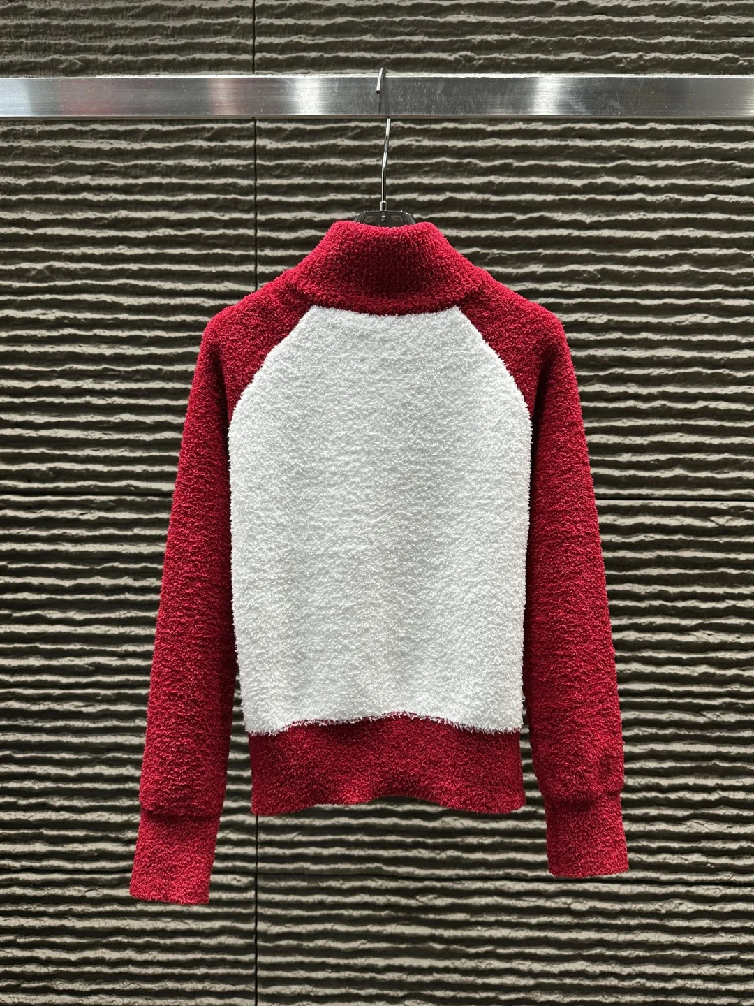 

25 autumn/winter new women's high neck contrasting color knitted fashionable zipper cardigan jacket