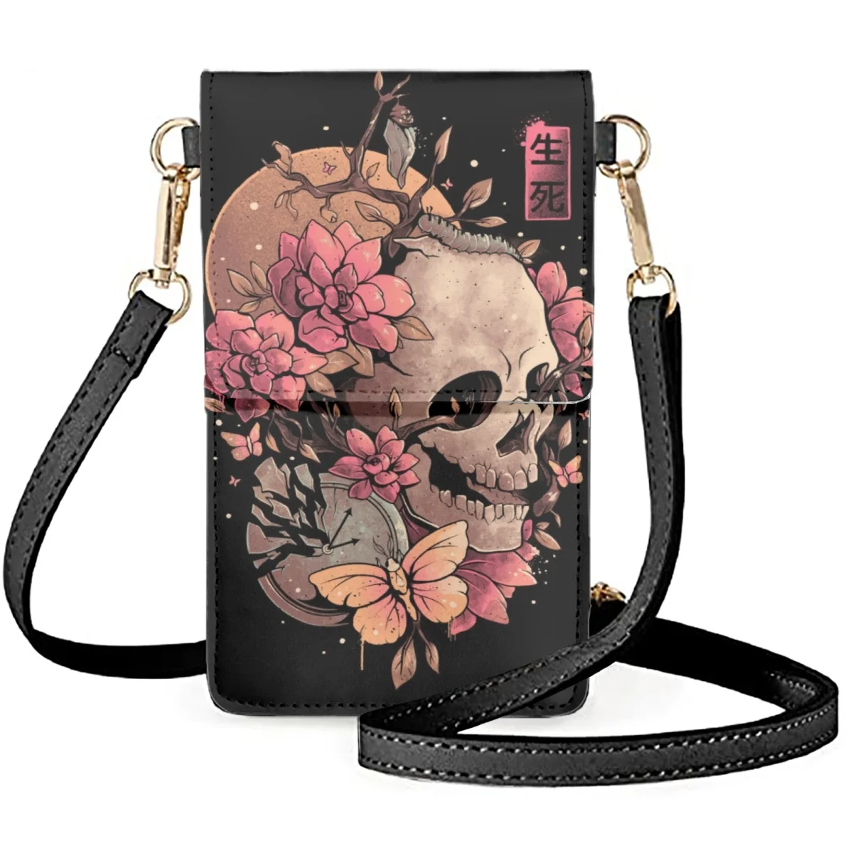 Horror Skull Flowers Pattern Women's Cell Phone Bag Pride Words Printing Messengers Female Wallets Bags Ladies Crossbody Handbag supertramp famous last words