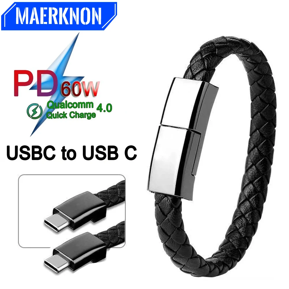 PD 60W Fast Charging Cable USB C to USB C Bracelet Data Cord For iPhone 14 Samsung Xiaomi Huawei Type C Quick Phone Charge Cable