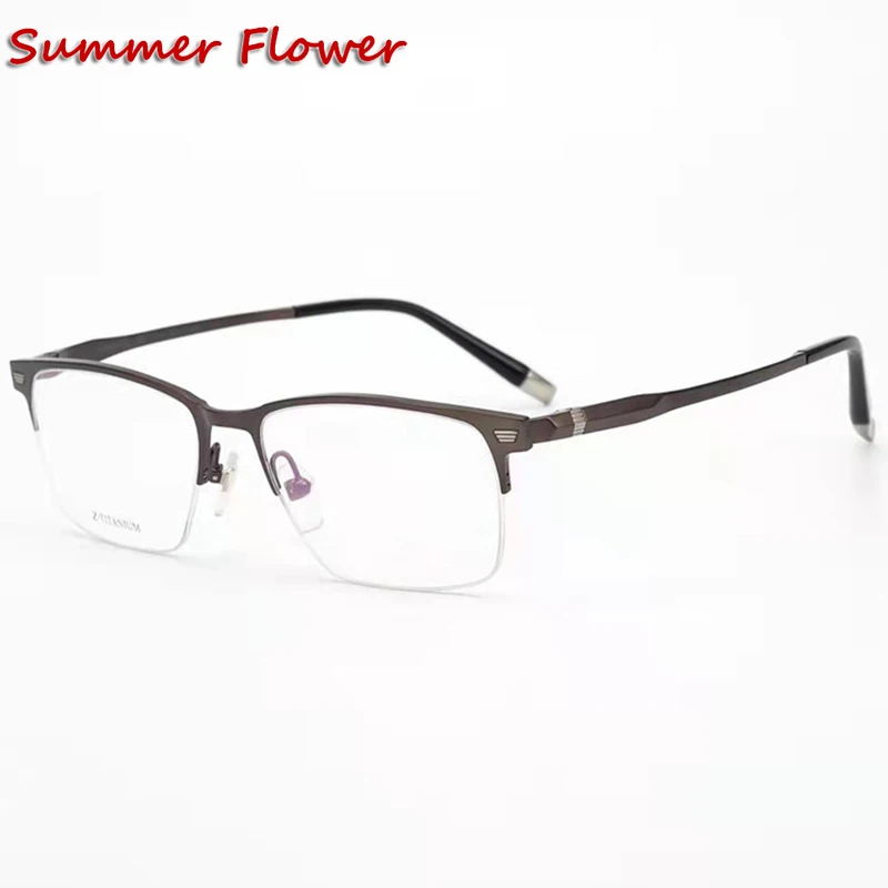 Top Quality Gentleman Optical Eyewear Pure Titanium Prescription Glasses Frame Half Rime Flexible Design Women Eyeglasses