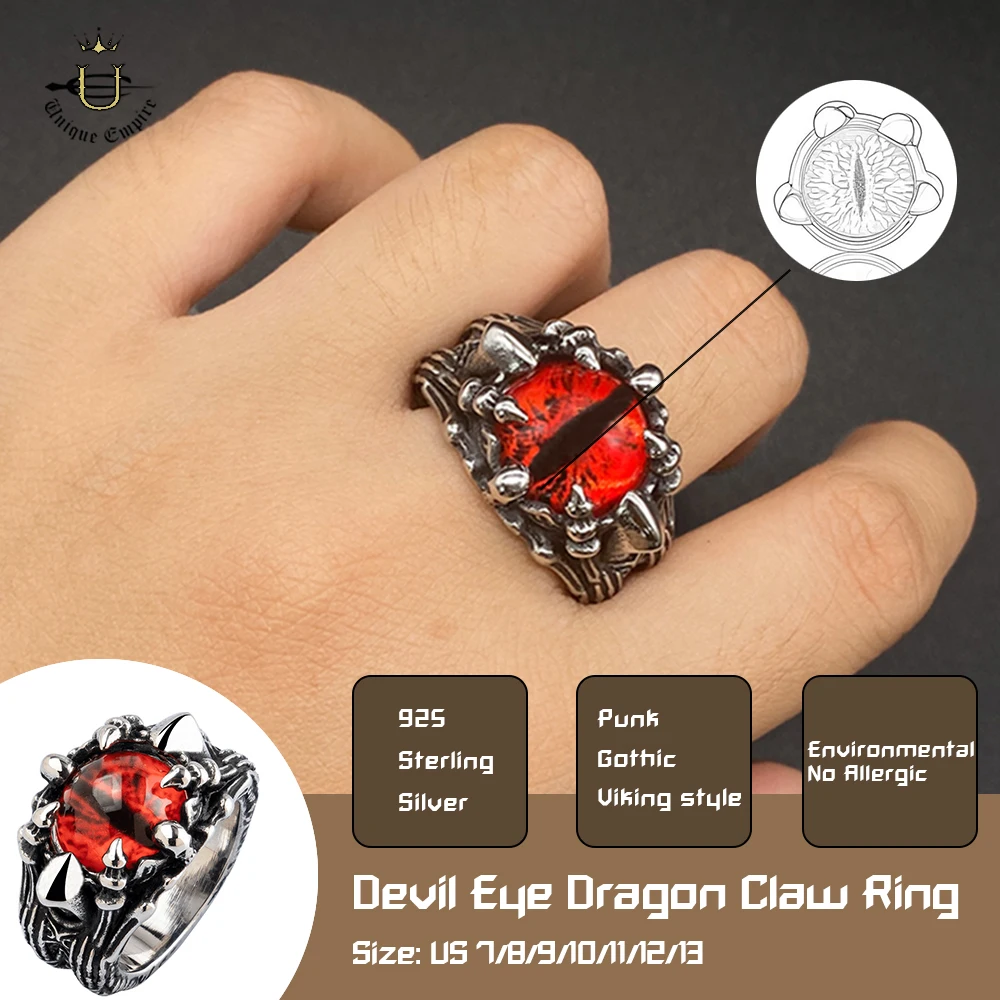 The Devil Eyes Dragon Claw Ring For Men Red Zircon Eye Death Skull Claw Stainless Steel Men's Bands Domineering Fashion Jewelry