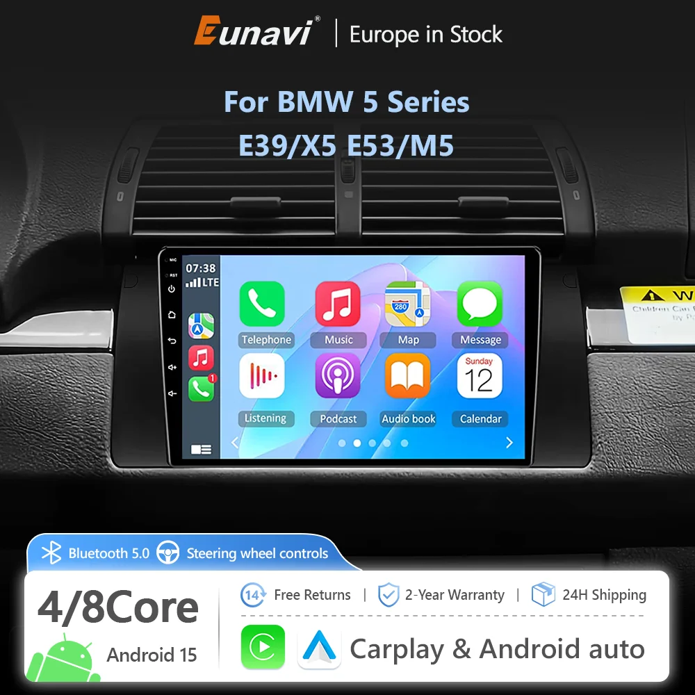 Inteligentne systemy samochodowe Eunavi Radio do BMW 5 E39 E53 M5 X5 1996-2006 Bezprzewodowy CarPlay Android Auto Bez 2 Din 2Din DVD Stereo Wifi Nawigacja GPS
