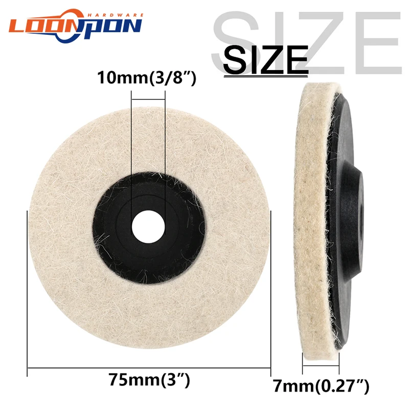 Loonpon 50mm/75mm Wool Polishing Wheel Polishing Pads Angle Grinder Wheel Felt Polishing Disc for Metal Marble Glass Ceramic