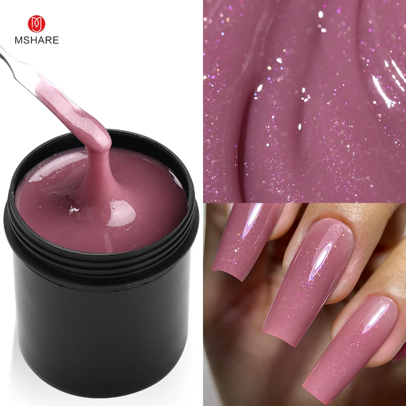 MSHARE 142g Pink Shimmer Red Color Self Leveling Extension Nail Gel Set UV Led Construction Gel For Nails