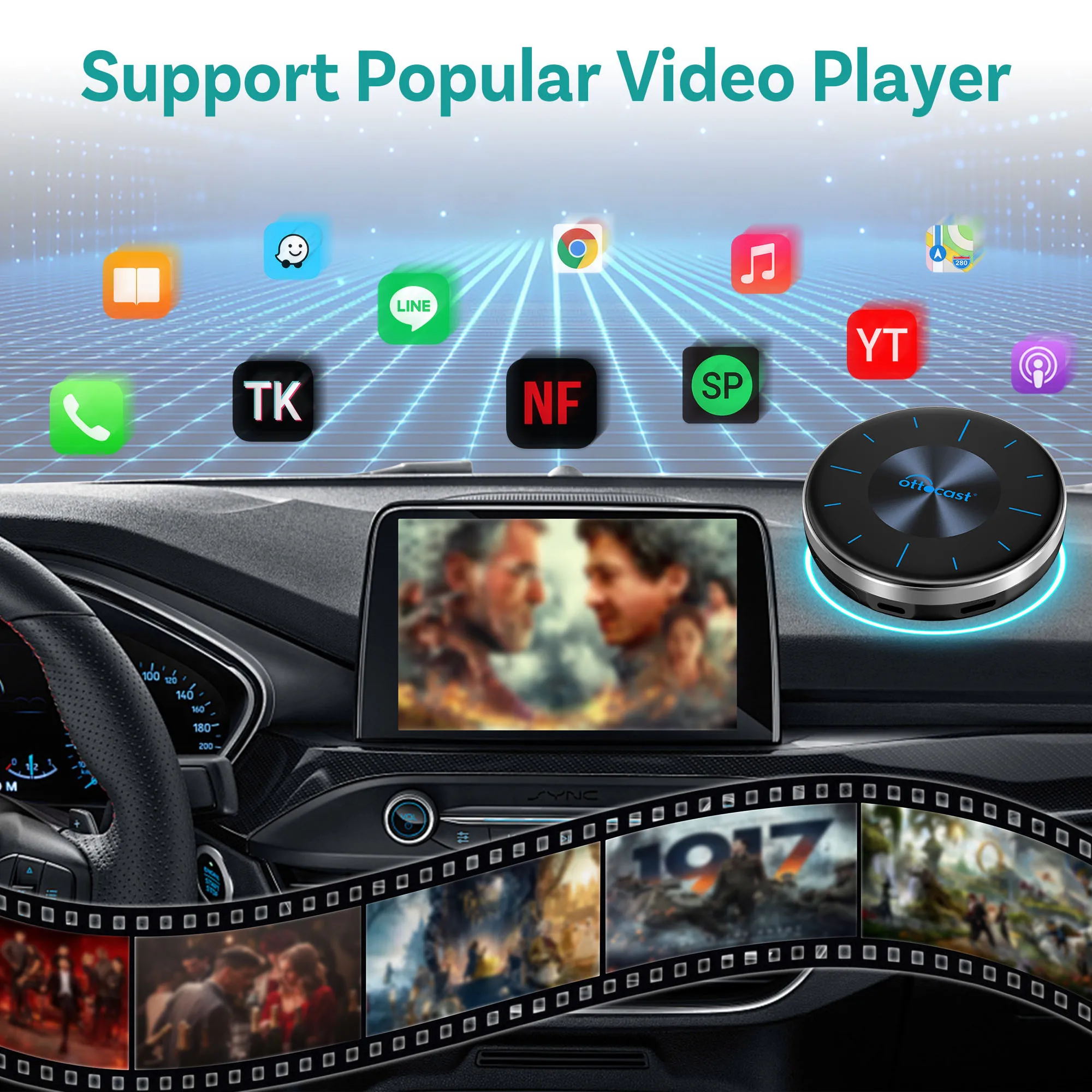OTTOCAST Android 12 P3 AIBox Kabelloses Android Auto CarPlay SM6225 128GB WLAN Auto-Zubehör für YouTube Netflix Play Store