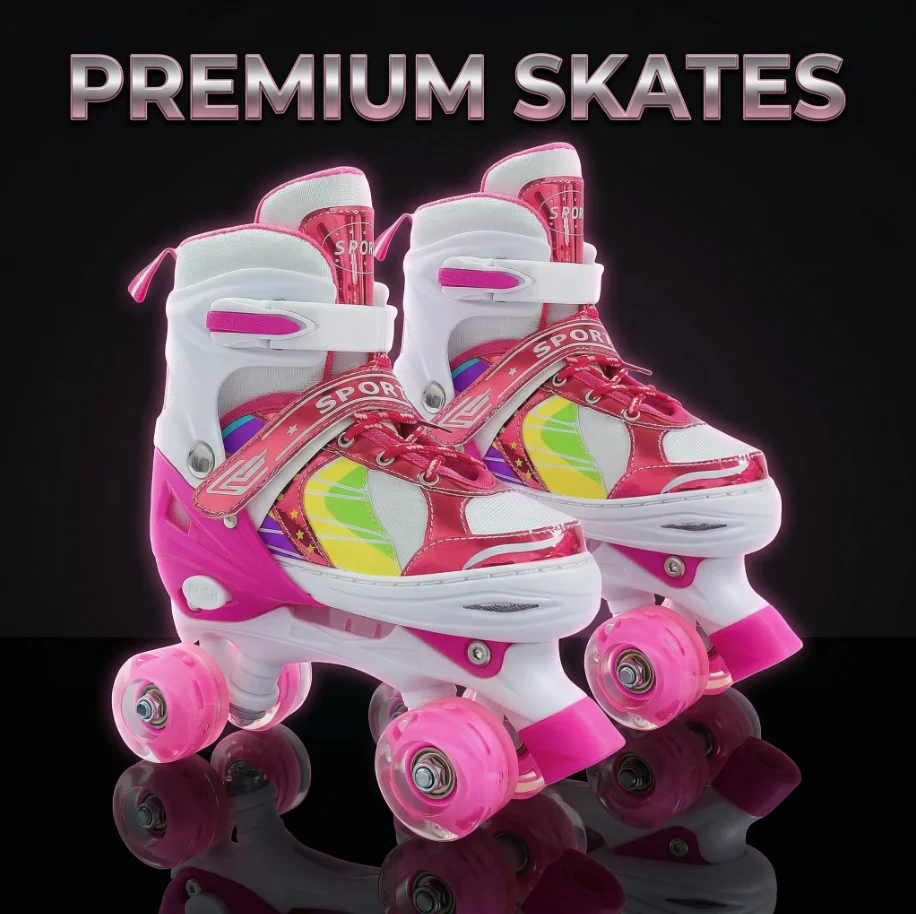Janplay Kids Roller Skates for Girls Boys, Adjustable Quad Roller Skates with Ultra-Bright Light Up Wheels, ABEC-7 Bearings Outdoor Skates