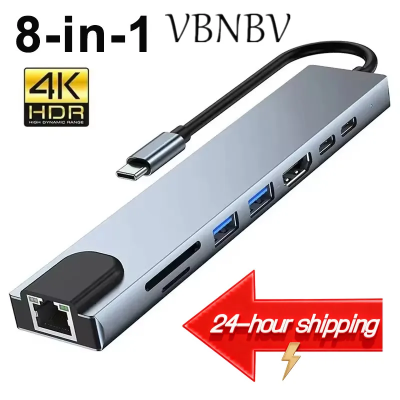 8in1 USB C HUB Type C Splitter 4K Thunderbolt 3 Docking Station Laptop Adapter For Macbook Air M1 iPad Pro RJ45 HDMI Computer
