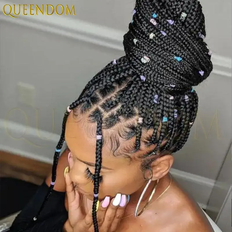 36 بوصة الاصطناعية كورنو صندوق شعر مستعار مضفر للنساء السود آلهة كامل الدانتيل الطبيعي Knotless صندوق فو Locs شعر مستعار #1