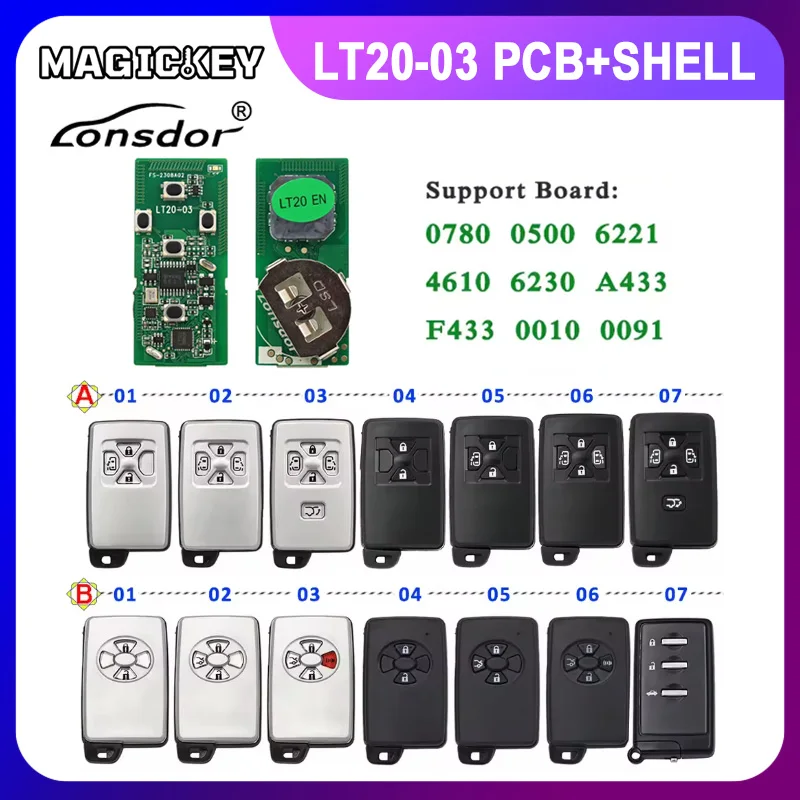 Lonsdor LT20-03 5-кнопочный смарт-ключ с платой PCB 8A+4D для Toyota Subaru, поддержка регулируемой частоты 0780 0500 0091 6221 4610 6230 0010