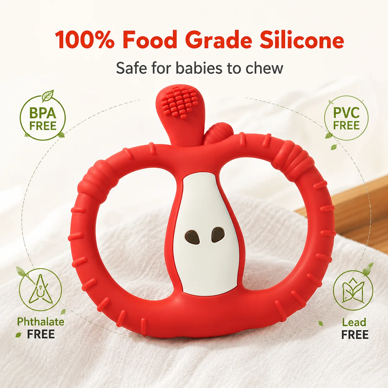 Baby Food Apple - Food-Grade Silicone Vibrating Baby Teether Toy,