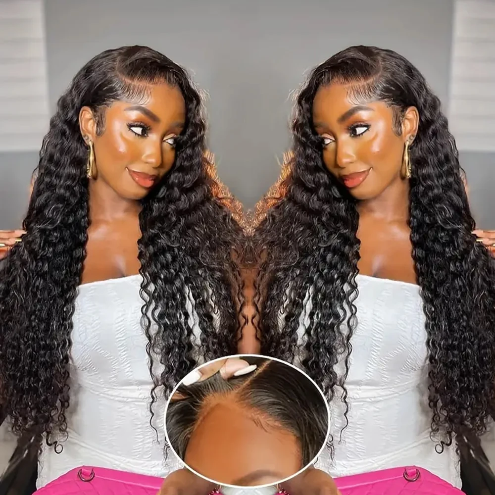 Wig Rambut Asli Tanpa Lem 250% Put On And Go, Pre Plucked Pre Cut 5x5 13x4 Deep Curly Wave Lace Closure Wig Rambut Asli Front Wig