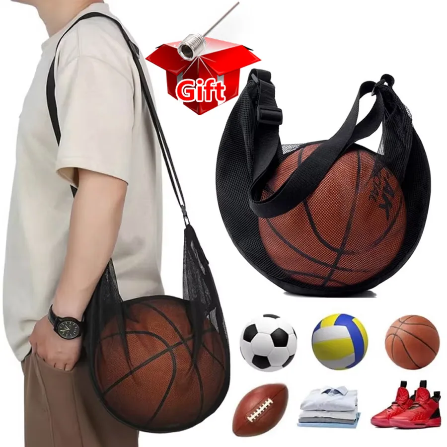 2/1Pcs Tear Resistant Mesh Single Ball Storage Bag with Gift, Zipper Adjustable Crossbody Strap for Size7 Basketball Soccer etc. image 2