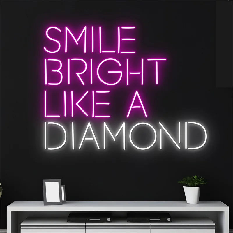 Smile Bright Like A Diamond Neon Sign,Personalized Name Neon Light,Bedroom Wall Art,Inspirational Quote Led Light Business Decor