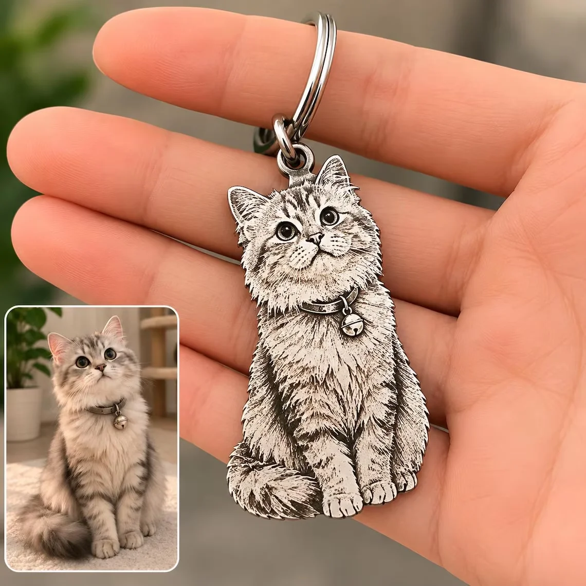 Custom Pet Keychain, Laser-Cut Keyring with Real Photo, Personalized Pet Photo, Engraved Dog Keepsake, Gift for Dog Mom or Dad