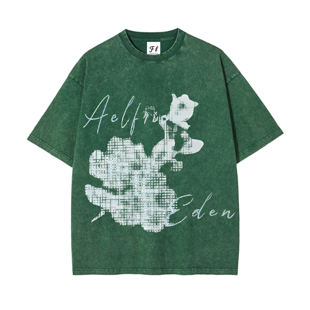 

Футболка большого размера с художественным цветочным принтом, модная винтажная стираная футболка унисекс с короткими рукавами, повседневная свободная футболка, модный топ