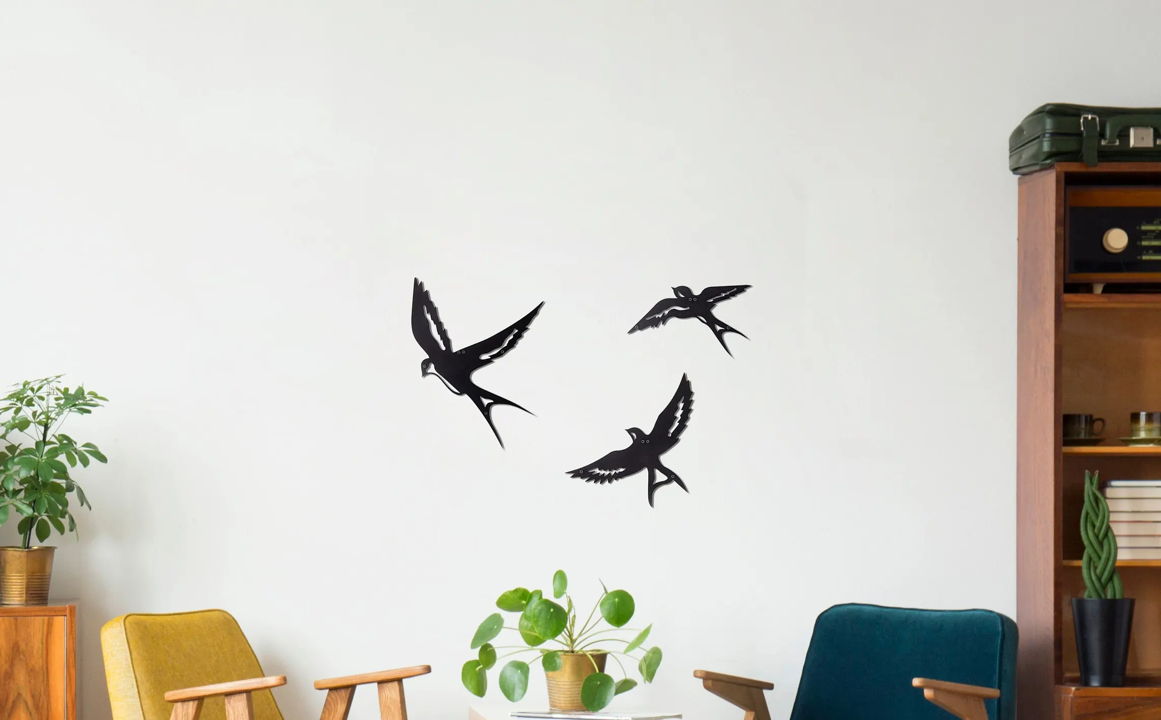 Metal Flying Swallow Birds Wall Art, Arte animal, Sala de estar, Escritório, Entrada, Interior, Ao ar livre, Decoração de fazenda, 3 pcs