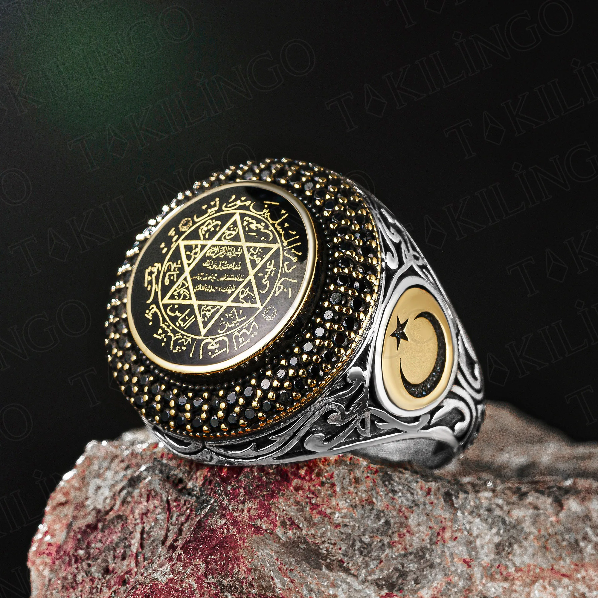 Solid 925 Sterling Silver King Solomon's Seal Secret Seal Ring Men's Ring Ottoman Tughra Jewelry Accessory Made in Turkey